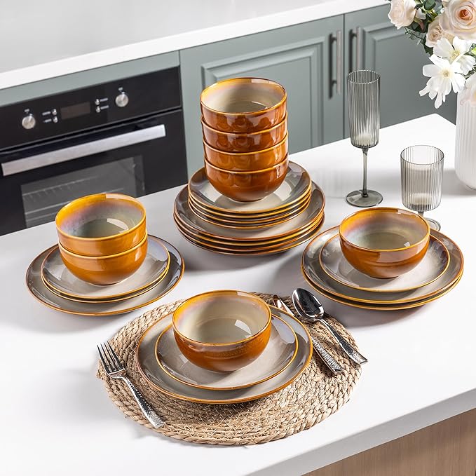 LERATIO Ceramic Dinnerware Sets for 8with pasta bowlsHandmade Reactive Glaze Dishes SetChip Resistant and Scratch Resistant | Oven&ampDishwasher &amp Microwave Safe-Blue(30PCS)