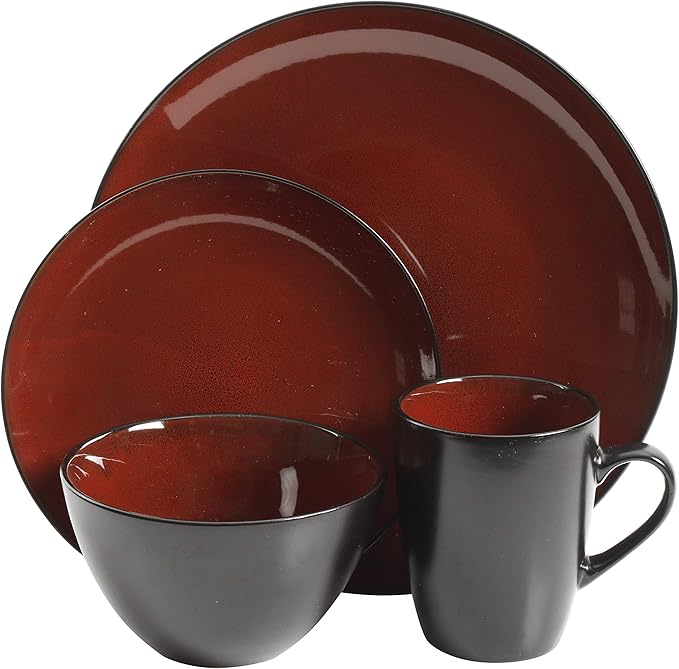 Gibson Elite Soho Lounge Round Reactive Glaze Stoneware Dinnerware Set Service for Four (16pcs) Red