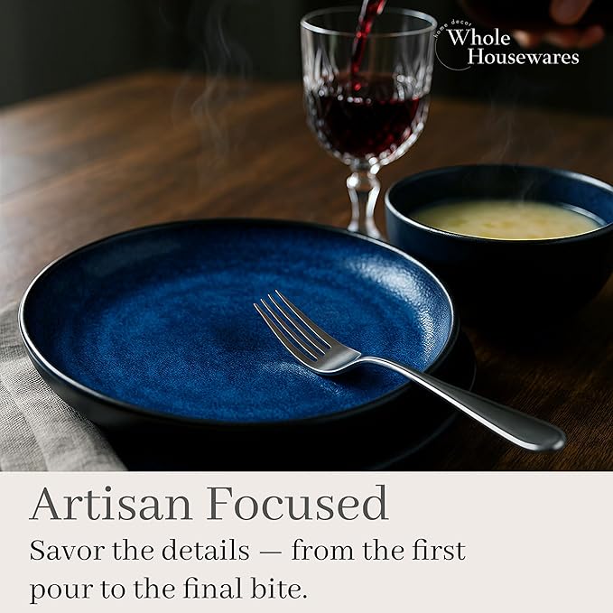Whole Housewares Ceramic Plates and Bowls Set - Dinnerware Set - Microwave and Dishwasher Safe - 16 Piece Dinner Set - Perfect for Parties Birthdays or Weddings - Blue