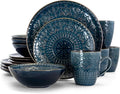 Elama Deepsea Mozaic 16 Piece Round Stoneware Dinnerware Set in Sea Blue