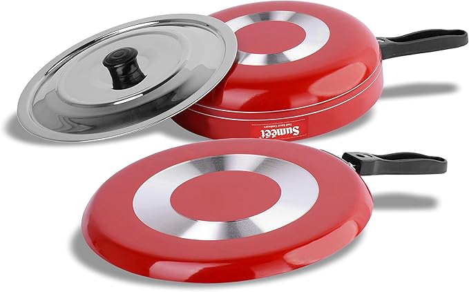 Sumeet 2.6mm Thick Non-Stick Red Chilli Cookware set (Dosa Tawa – 26.5cm Dia + Fry pan – 1.5Ltr Capacity – 21cm Dia)