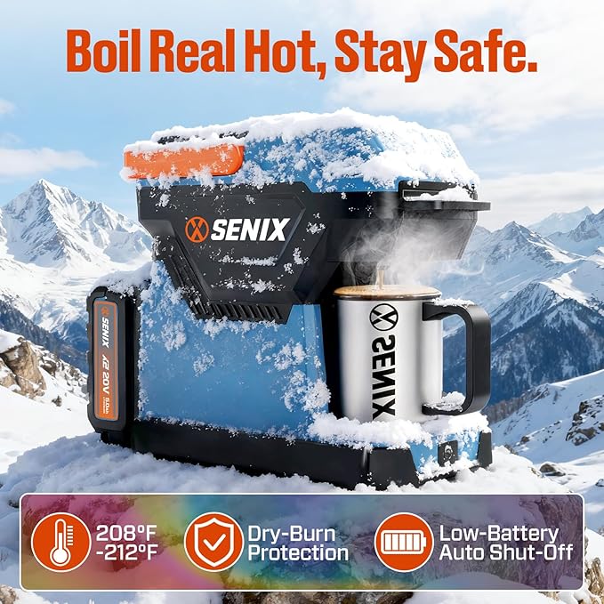 SENIX Portable Coffee Maker with 5000mAh Battery Dual AC/DC Electric Coffee Machine for Car/RV/Camping Cordless Outdoor Travel Brewer Compatible with Ground &amp ESE Pods Included Cup