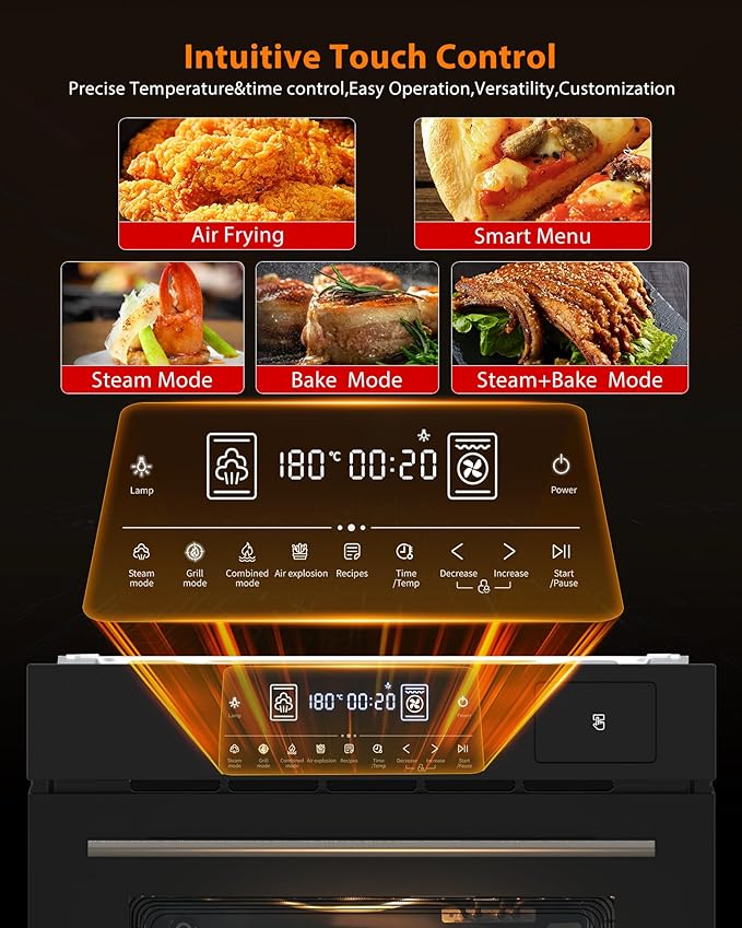 Built-in 24 Electric Wall Oven - 70L Volume 2.5Cu.ft 8 Cooking Functions including Air Fry 3000W Power 3D Surround Heating Technology Touch Control Panel Double-Layer Glass Door Modern Black D