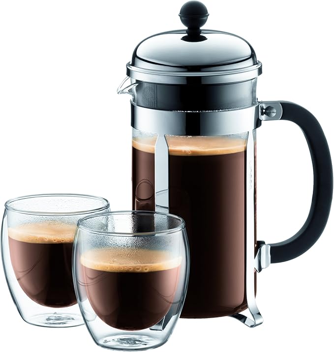 Bodum 34oz Chambord French Press Coffee Maker High-Heat Borosilicate Glass Brushed Stainless Steel – Made in Portugal