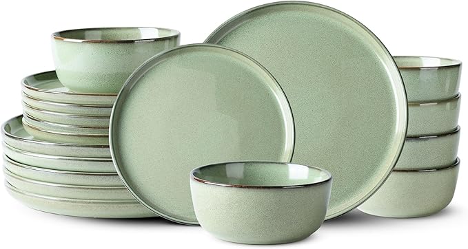 GBHOME Ceramic Dinnerware Sets for 6 18 Pieces Stoneware Plates and Bowls Sets Scratch Resistant Dishes Dishwasher &amp Microwave Safe-Pastel Green