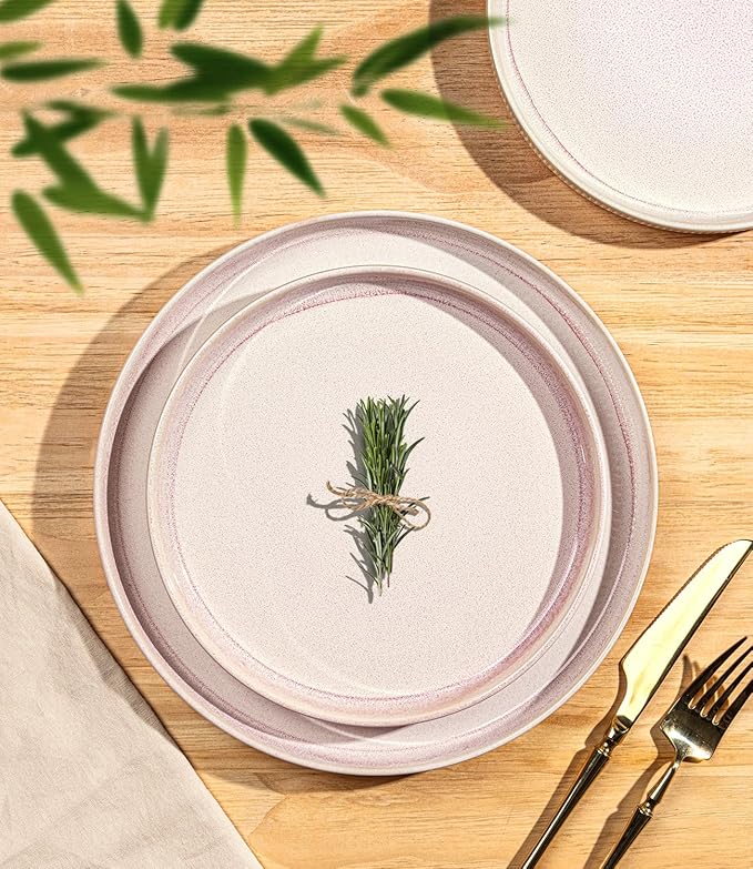 TheTerra Ceramic Dinnerware Sets for 4 12 Pieces Porcelain Lightweight Plates and Bowls Sets Scratch Resistant Dish Set Oven &amp Microwave &amp Dishwasher Safe Primrose Pink