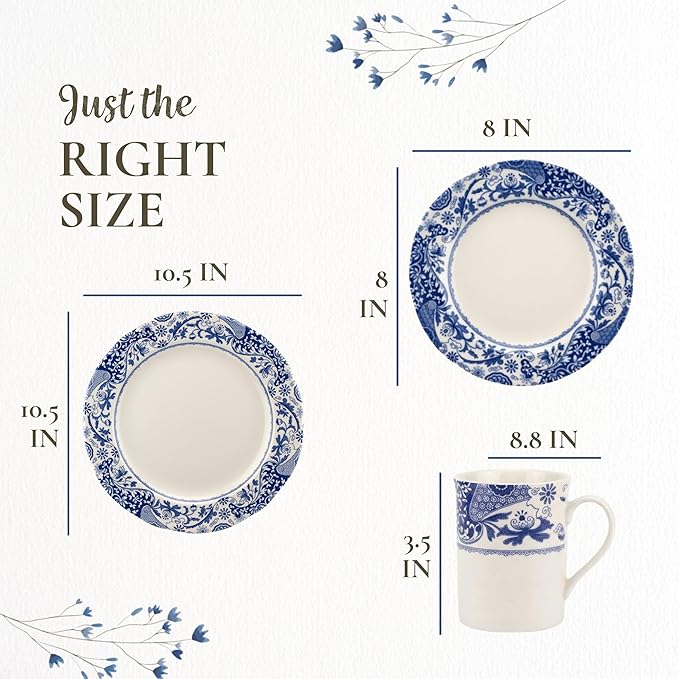 Spode Blue Italian Brocato 12 Piece Dinnerware Set | Service for 4 | Dinner Plate Salad Plate and Mug | Made of Fine Earthenware | Microwave and Dishwasher Safe