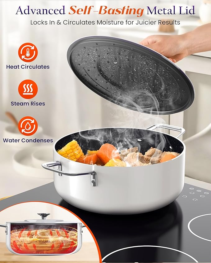 Nuwave Essential Series 5PC Ceramic Cookware Set PFAS-Free G11 Duralon Blue Coating Pots and Pans Set Non Stick Diamond Scratch-ResistantStay-Cool Handle Metal LidInduction ReadyDishwasher Safe