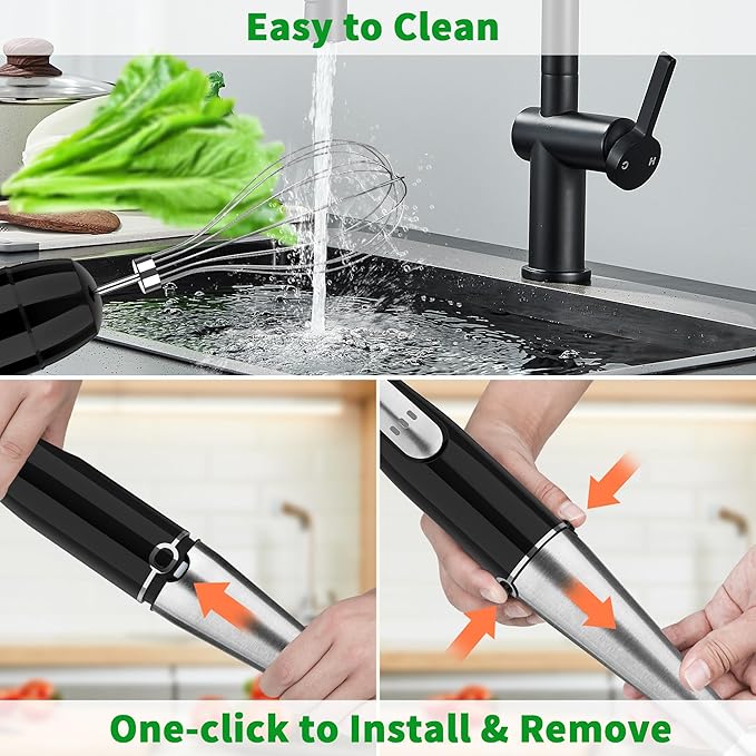 Cordless Immersion Blender Handheld Rechargeable 4 In 1 Electric Hand Blender Stick Blender Variable Speed with Chopper Beaker Whisk Stainless Steel Blade for Soup Baby Food Smoothies