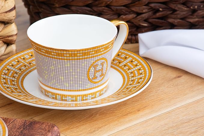 Royalty Porcelain 44 Piece Dinnerware - Gorgeous Set for 6 - Mosaic Design with Gold Detailing - Dining Plates Bowls Tureen and Serving Pieces - For Everyday Dishes or Formal Occasion