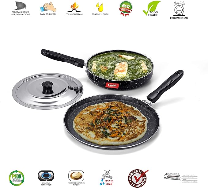 Sumeet NonStick Sparkle Induction Cookware Set of 2 Pcs (Tawa - 26.5Cm Fry Pan - 22Cm - 1.3Ltr)