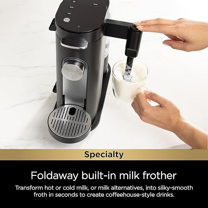 Ninja PB051 Pods &amp Grounds Specialty Single-Serve Coffee Maker Compatible with K-Cups Built-In Milk Frother 6-oz. Cup to 24-oz. Travel Mug Sizes Black (Renewed)