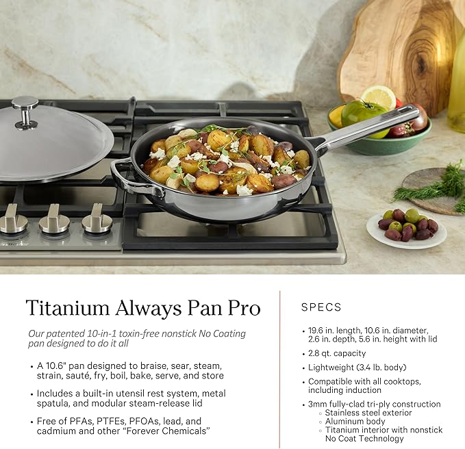 Our Place Titanium Pro Cookware Set | 10-Piece Pots and Pans Set with Always Pan Pro Perfect Pot Pro &amp Minis | Non-Toxic No-Coating Nonstick | Induction &amp Oven-Safe up to 1000°F | Chrome