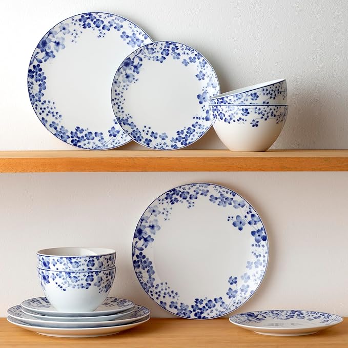 Noritake Bloomington Road Blue 12-Piece Dinnerware Set Service for 4