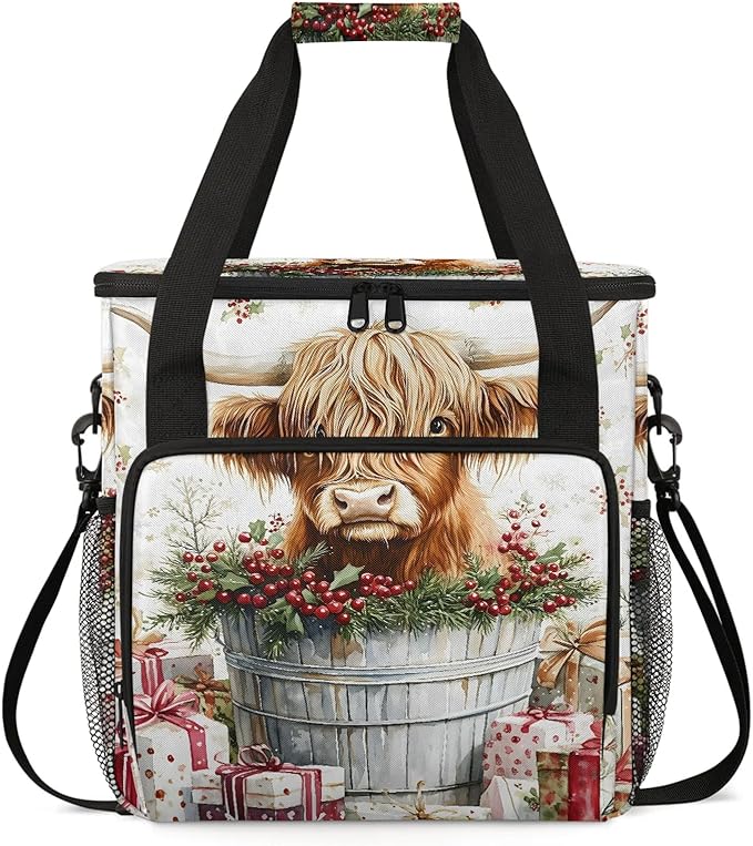 Western Cow Coffee Maker Travel Bag Highland Cow Insulated Grocery Bag Travel Picnic Leakproof Cooler Bags With Shoulder Strap