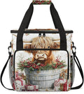 Western Cow Coffee Maker Travel Bag Highland Cow Insulated Grocery Bag Travel Picnic Leakproof Cooler Bags With Shoulder Strap