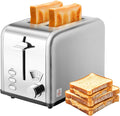 Simple Deluxe 2-Slice Stainless Steel Toaster 5 Browning Setting and 3 Function Extra Wide Slot Toaster with Removable Crumb Tray Silver