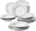VEWEET 'Serena' 18-Piece Dinner Set - Ivory White Irregular Patterns Porcelain Plates: Set of 6 (7.5 Dessert 8.5 Soup 9.75 Dinner)