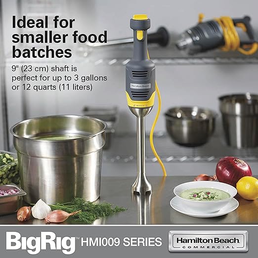 Hamilton Beach Commercial HMI009 BigRig Compact Immersion Blender with 9 Inch Shaft Up to 3 Gallons Capacity Variable Speed Easy to Use NSF Certified