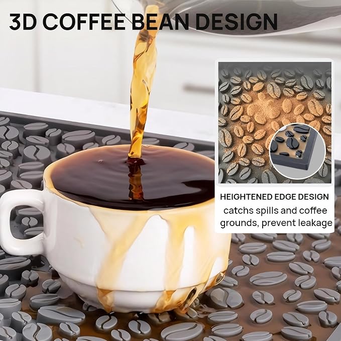 Coffee Machine Mat for Countertops Waterproof Dish Drying Mat for Kitchen Bars Restaurant 18X12in 1cm Thick Coffee Mat Bar Decor Espresso Mat Non-Slip Drip Tray Mat(Gray18x12)