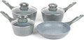 Salter Marblestone 4 Piece Cooking Set – 16cm 18cm 20cm Saucepans with Lids 24cm Frying Pan Non-Stick Corrosion Resistant Forged Aluminium PFOA-Free Suitable for All Hobs Dishwasher Safe