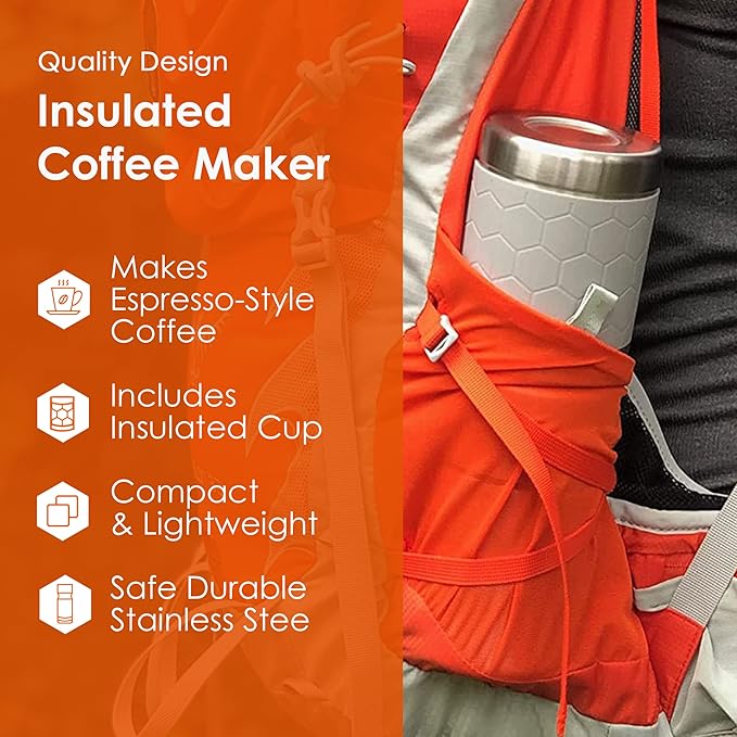 nCamp - Café Portable Coffee Maker Portable Espresso Machine Compact Camping Coffee Maker Stainless Steel Travel Coffee Maker with Camping Coffee Cup Reusable 12 oz