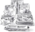 MALACASA Dinnerware Sets 32 Pieces Porcelain Plates and Bowls Sets for 6 Marble Grey Dishes with Plates and Bowls Cups and Saucers Side Dish Plates Square Dinner Set Series Blance
