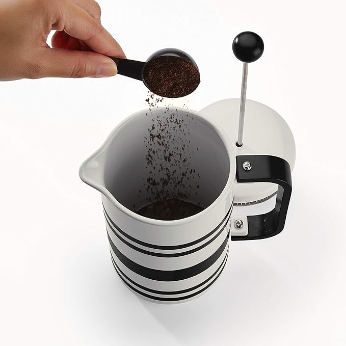 BonJour 47041 Hot Beverage Ceramic French Press Coffee Maker with Flavor Lock Filter and Bamboo Handle - 32 Ounce Black Stripes