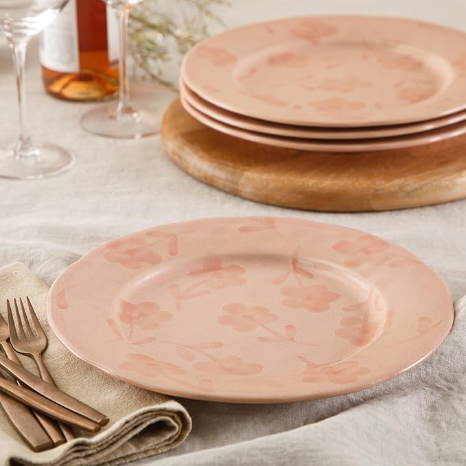 Bloomhouse - 2 Time Oprah's Favorite Things - Made in Portugal Hand Painted 10.8 Inch Dinner Plates Set of 4 - Porto Petals Floral Dish Set - Blush Pink