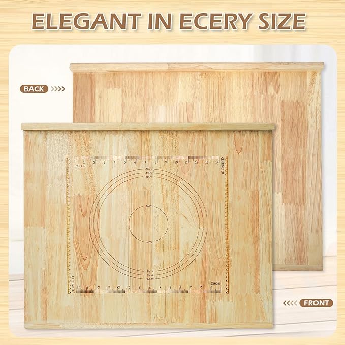 24 x 20 Reversible Wooden Pastry Board Wood Pasta Board with Lip Bread Board Cutting Board Chopping Board Pie Board with Engraved Ruler for Counter Top Kitchen-Wood