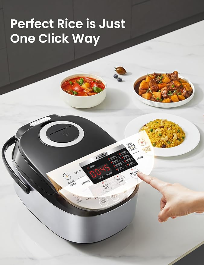 COMFEE' Rice Cooker 12 Cups Cooked/6 Cups Uncooked Portable Non-Stick Rice Maker Japanese Rice Cooker with Fuzzy Logic Technology 24-Hour Timer Delay 11 Presets Steamer Fast Cooker Grain Cooker