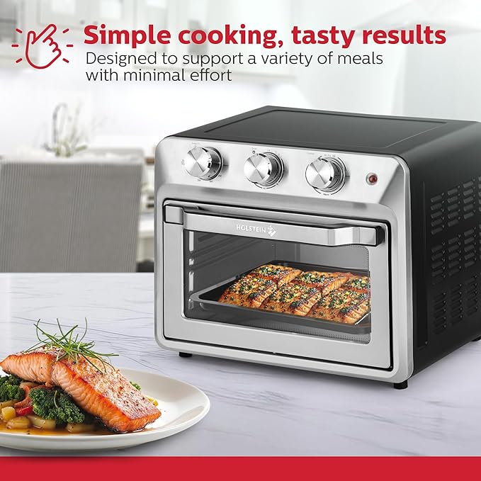 Holstein Housewares 21QT Air Fryer Oven. Multi-Function Countertop Oven for Toast Bake Broil Roast &amp Air Fry with Glass Door Timer &amp Dishwasher Safe Accessories. Large 6 Slice Capacity