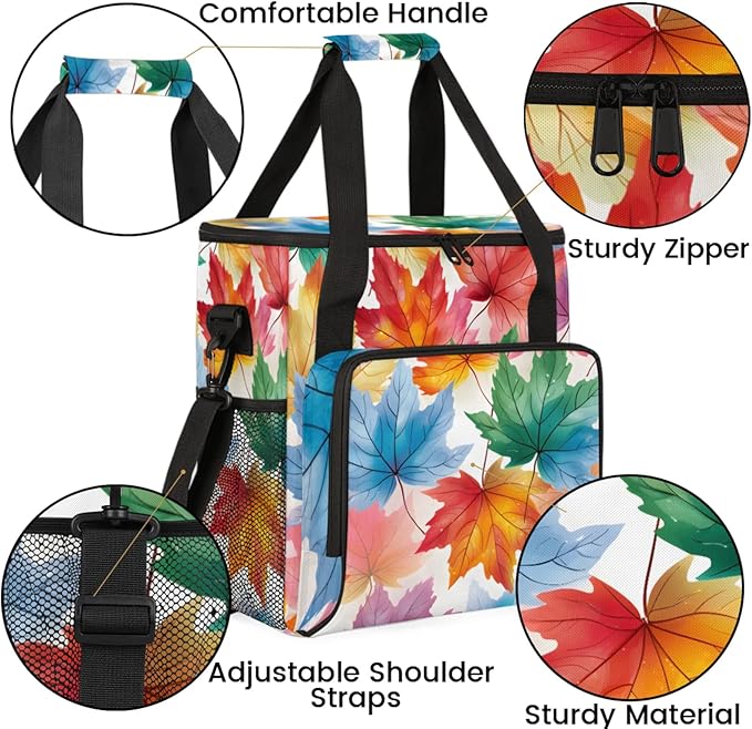 Colorful Maple Leaves Coffee Maker Travel Bag for Keurig K-Mini/K-Mini Plus Insulated Waterproof Tote with Pockets for K-Cup Portable Single-Serve Brewer Case