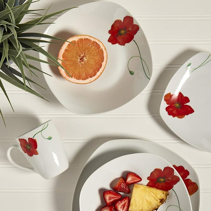 Tabletops Gallery Poppy - 16 Piece Square Dinnerware Set Service of 4