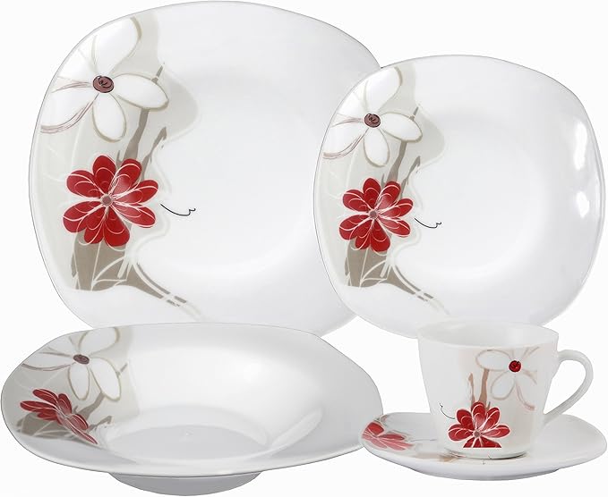 Lorenzo Import Porcelain 20-Piece Square Dinnerware Set Service for 4 Red