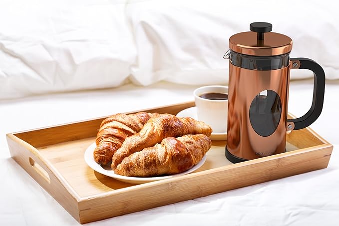bonVIVO Large French Press Coffee Maker 34 oz – Glass Stainless Steel Coffee Press with Borosilicate Heat Resistant Carafe Reusable Filter Copper Finish Cafetiere for Gourmet Coffee Tea Lovers