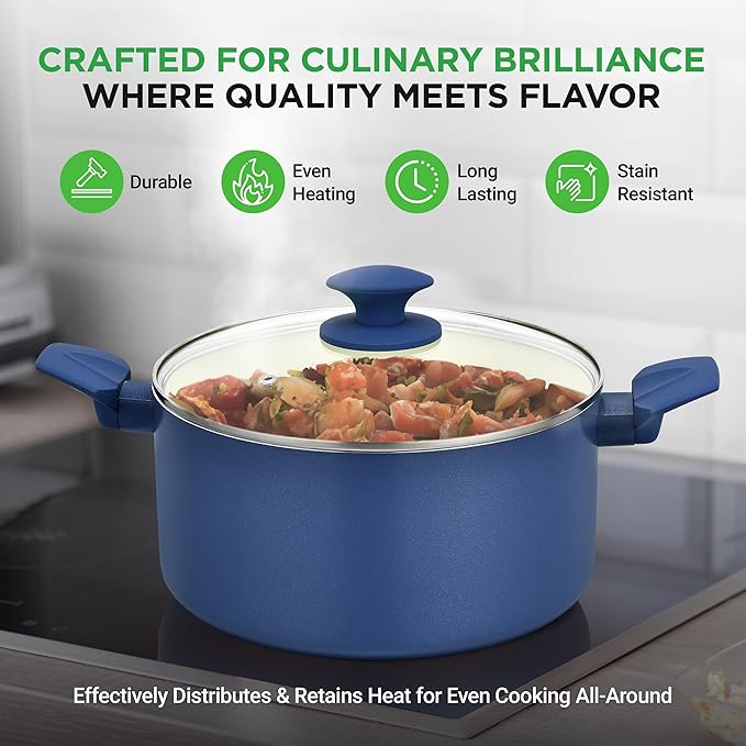 Nutrichef 54 Piece Professional Grade Complete Home Kitchen Cookware Set Ceramic Non-Stick Bakeware Pot and Pans Kit Cool-Touch Handles Safe for Gas Electric Induction Cooktops Easy Clean
