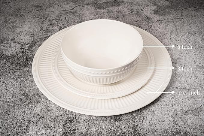 New Bone China 12 Piece Dinnerware Set Santorini Collection (Bloom) White Daily Use China Embossed Tableware Service for 4