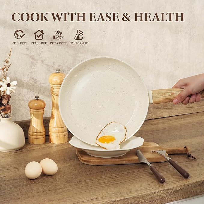 26Pcs Pots and Pans Nonstick Ceramic Cookware Set Nontoxic Kitchen Cooking Set with Steamers Utensils Induction Compatible PFAS/PFOA Free Oven and Dishwasher Safe Cream White