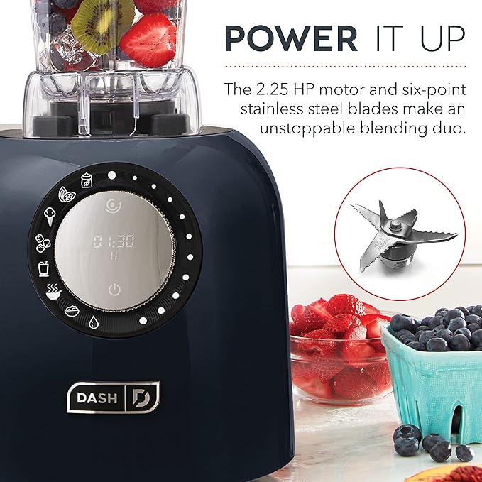 Dash Chef Series Deluxe Digital 64 oz Countertop Blender with Stainless Steel Blades Tritan Blending Jug Tablet Stand &amp USB Charging Port for Smoothies Nut Butters Purees Soup and More - Bl