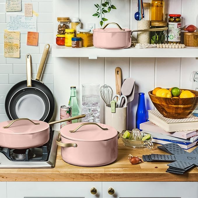 12-Piece Ceramic Non-Stick Cookware Set | Pots and Pans with Strainer Lids &amp Pour Spouts | Induction &amp Oven Safe to 500°F | PFOA-Free Stay-Cool Handles