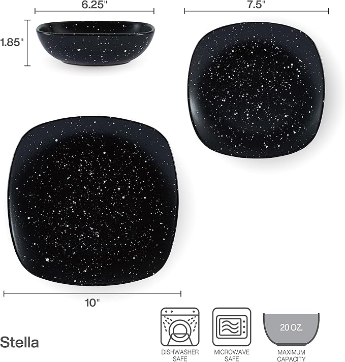Pfaltzgraff Stella Square 12 Piece Dinnerware Plate and Bowl Set Service for 4