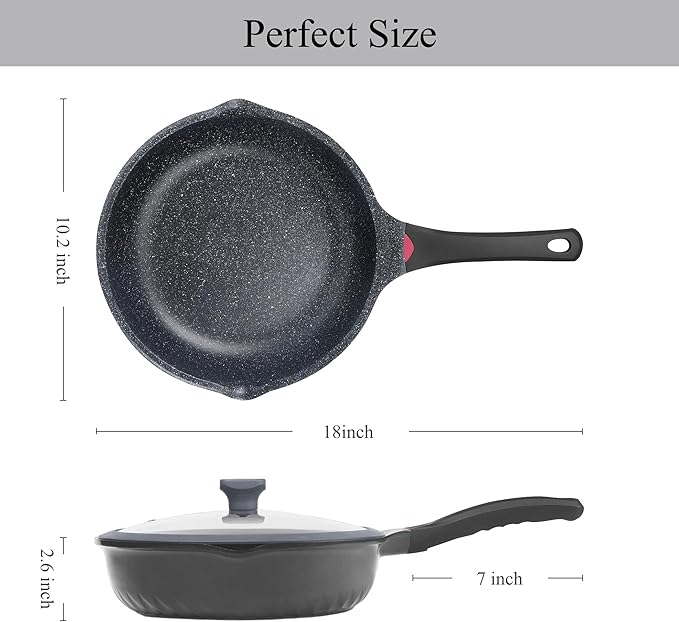 Vinchef New Handle Update 11In/5Qt Aluminum Nonstick Deep Frying Pan with Lid and Heat Indicator Anti Scratch and Anti Stain Deep Saute Pan Induction Compatible