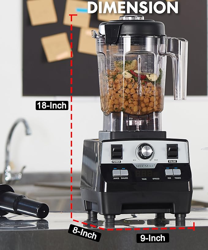 HECMAC 3-Peak HP Blender - 2200W Max/1400W Rated 68oz BPA-Free Pitcher 3 Programs Self-Clean Tamper - Smoothies Ice Crush Frozen Drinks Food Prep - Home &amp Commercial 110V