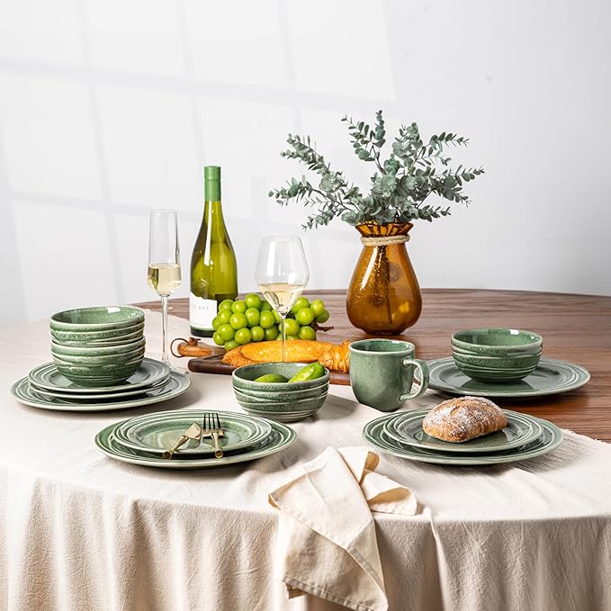 GBHOME Ceramic Dinnerware Sets12 pcs Embossed Elegant Stoneware Plates and Bowls Sets Housewarming Wedding Gift | Dishwasher &amp Microwave Safe | Dishes Set Service for 4