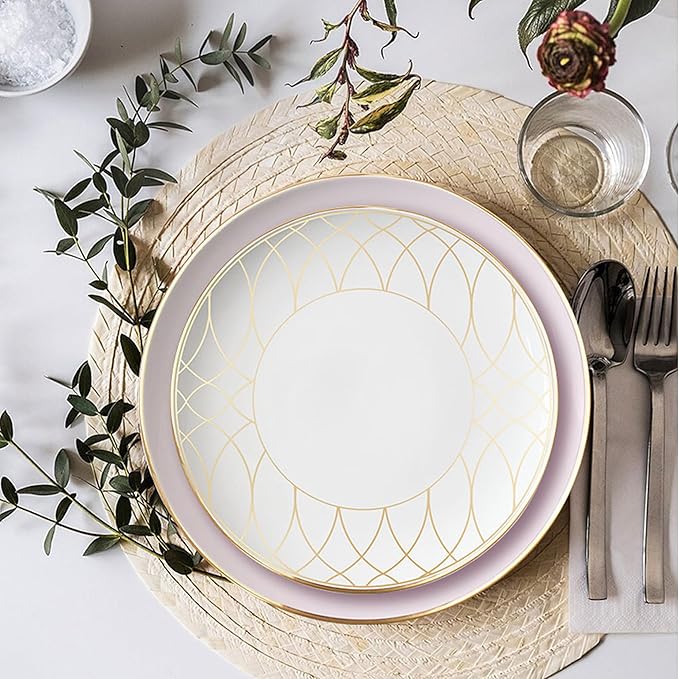 gold trim dinnerware set service for 6 24 pieces pink and white ceramic plate set luxury bone china dishes sets for wedding anniversary fine dining present