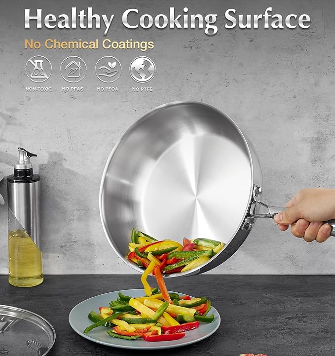 KOCH SYSTEME CS Tri-Ply Stainless Steel Cookware Set 10 Piece Professional 18/10 Stianless Steel Pots and Pans Set Oven &amp Induction Safe Non-Toxic Kitchen Cookware Set for Family Cooking 10pcs