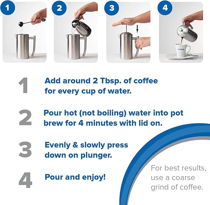 Frieling USA Double-Walled Stainless-Steel French Press Coffee Maker in Frustration Free Packaging Brushed 36 Ounces