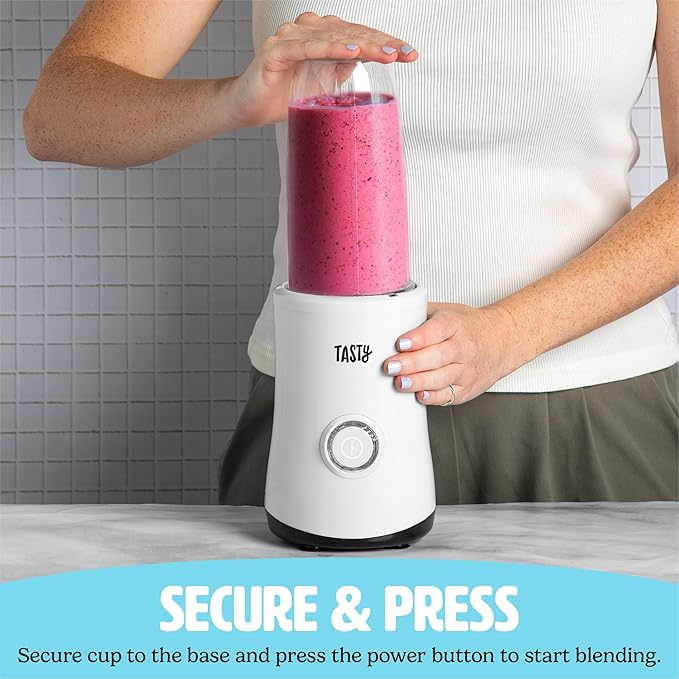Tasty Personal Blender With Cups 350W Powerful Blending Motor 9-Piece Set With 4 Cups &amp Travel Lid Compact &amp Portable White