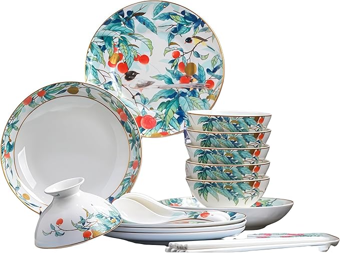 Fine Bone China Dinnerware Set Porcelain &amp Ceramic Dinnerware Sets Bone Stoneware &amp Ceramic Cookware Tableware Set Includes Dinner Plates|Spoons|Pasta Bowls (30PCS * 6-Person Set)
